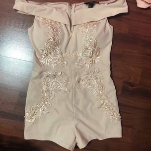 Forever 21 Off the Shoulder Embroidered Romper